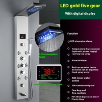 Ensemble de douche pour salle de bain d'hôtel, acier inoxydable, douche LED, panneau doré, salle de bain, ensemble de douche intelligent chinois