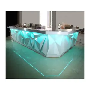 Современная барная стойка на заказ, дизайн L-образной формы, Белая Мраморная светодиодная мебель для ночного клуба, коммерческая стойка для ресторана, ночного клуба, бара