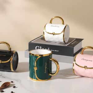 Nordic Gold-Plated Handbag Ceramic <b>Cup</b> Handle Single <b>Cup</b> Large Capacity Classic Cute for <b>Small</b> Opening Gifts Souvenirs Mug Sets - Product Image 1