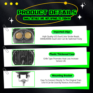 Nouveau design de phare stroboscopique 9-36V, phares de moto à LED, antibrouillard étanches, double couleur, 2 lentilles, garantie de 2 ans, moto - Product Image 3