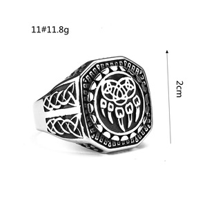 แหวนสแตนเลสสตีลลายอุ้งเท้าหมีสไตล์ยุโรปอเมริกันสำหรับผู้ชาย ดีไซน์เรขาคณิตรูปสัตว์ ฮิปฮอป ของขวัญเครื่องประดับ - Product Image 5