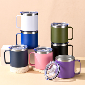 En gros, Tasse à café isotherme personnalisée en acier inoxydable à double paroi de 14 oz, avec poignée, couvercle et paille, pour boissons glacées et de voyage - Product Image 1