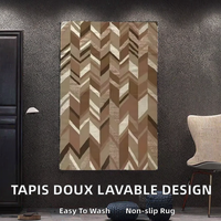 Tapis rectangulaire moderne géométrique en polyester, épaisseur 7 mm, à poils ras, lavable en machine, antidérapant, avec envers non-tissé, entretien facile pour la maison