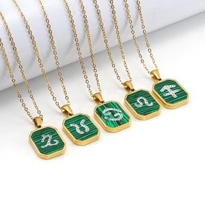 MECYLIFE-Collier Zodiaque Malachite avec Pendentif Zodiaque en Zircon, Bijoux en Or 18K, Collier <span class=keywords><strong>Horoscope</strong></span> en Acier Inoxydable pour Femmes - Product Image 3