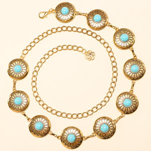 Cadena de Cintura con Flores Turquesa Doradas, Aleación de Zinc, Estilo Étnico, Cadena Corporal para Uso Diario - Product Image 3