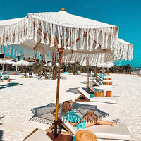 Parasol Parapluies Gland Parapluie De Plage Grand À La Main Pliant Coton Corde Tissé Auvent Soleil Poteau En Bois Macramé Avec Frange