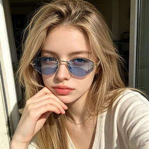 Lunettes de soleil métalliques sans monture, légères, de qualité supérieure, avec verres dégradés anti-rayures UV400, style Y2K, pour femmes, usage quotidien et extérieur, vente en gros - Product Image 3