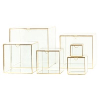 Vitrines en verre, boîtes cubiques dorées, présentoirs pour bijoutiers, emballage et présentoir avec base miroir, boîte de luxe en métal et en verre