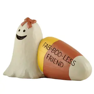 Factory Wholesale Supply Halloween Cute Resin Crafts GHOST CANDY CORN FIGURINE-FAB-BOO-LESS FRIEND For Home Decoration
