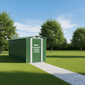 Caseta de jardín de acero galvanizado verde de 75.6x303.9x87.8 pulgadas para almacenamiento - Product Image 2