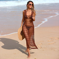 Grenzüberschreitendes Europäisch-Amerikanisches Ärmelloses Einfarbiges Kleid mit Seitenschlitzen, Langer Rückenfreier Bikini-Oberteil Strand-Überwurf-Shirt 100%