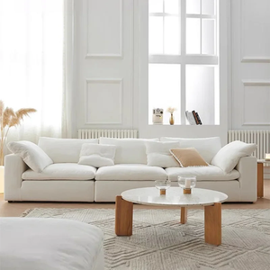 Sofá Seccional Extra Grande de Dos Plazas, Estilo Moderno y Acogedor, Tapizado en Tela Sherpa Color Blanco Hueso, con Otomana, Empacado al Vacío - Product Image 3