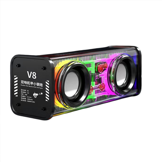 Portable Transparent BT Speaker  10W Dual Driver RGB Light TWS Pairing TF Card Support 2000mAh Rechargeable Battery