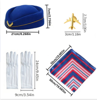 Ensemble d'accessoires de costume d'hôtesse de l'air avec chapeau, écharpe, badge et gants pour déguisement adulte, fête d'Halloween, cosplay