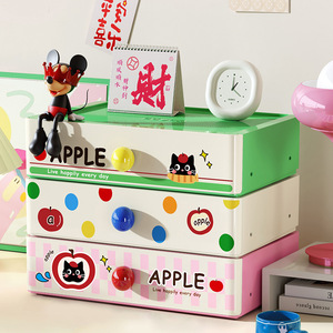 Apple <b>Drawer</b> <b>Storage</b> Box Stackable Cartoon Office Organizer Desktop Organizer for Dorm Desk Workspace - Product Image 1