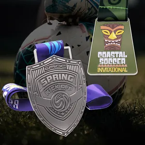 Fabbricazione fornitore Design Metal 3d Logo Football Soccer Race Sports Award Medal Factory medaglia personalizzata con nastro