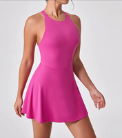 Mono de una pieza con espalda cruzada, control de abdomen, sin espalda, para yoga, estilo bodycon, con cuello, tipo skort de tenis