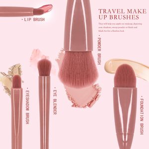 Ensemble de 5 pinceaux de maquillage professionnels portables de haute qualité pour le voyage, avec miroir, logo personnalisé, fibres artificielles, pour le visage, le correcteur et les fards à paupières - Product Image 4