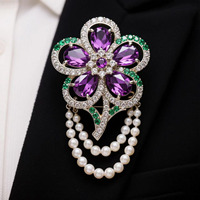 Bros mutiara Digital Violet Afrika mewah kustom bros bunga ungu huruf Yunani untuk hadiah grosir