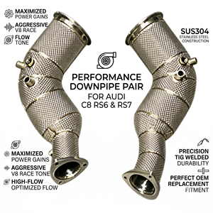 ท่อลงไอเสียแบบกันความร้อน Vortex Heat Shielded SS304 สำหรับ Audi C8 RS6 RS7 RSQ8 4.0T V8 Twin Turbo แบบติดตั้งได้โดยตรง - Product Image 1