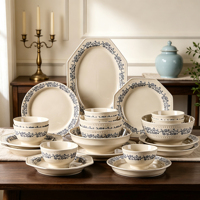 Service de vaisselle en céramique rose peinte à la main en Europe, 8 pièces, assiettes et bols pour dîner de mariage, passe au lave-vaisselle et au micro-ondes