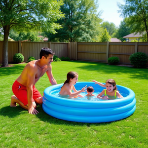 Piscina Inflable Azul de 3 Anillos para Niños, 147x33 cm, Diseño Circular de PVC para Uso en Exteriores, Incluye Kits de Reparación - Product Image 1
