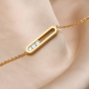 Braccialetto di ciondolo con zircone con personalità portafortuna tre pietre braccialetto da polso PVD oro acciaio inossidabile bracciale all'ingrosso - Product Image 2