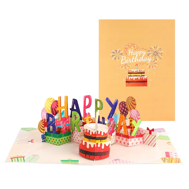 Creative 3D Pop Card 3D Birthday Cake Candle Blowing Greeting Cards Digital Impression Paper Birthday Gifts Surprise Music