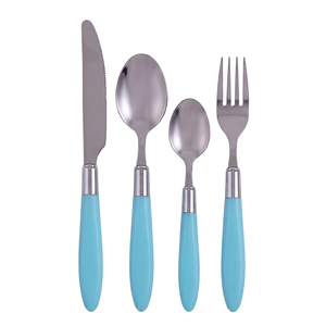 Ensemble de couverts modernes en acier inoxydable avec manches turquoise, couteau, fourchette, cuillères, compatibles lave-vaisselle, pour le camping - Product Image 1