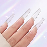 Ongles artificiels en acrylique souple transparent de haute qualité, couvrance totale, logo personnalisé, 504 pièces/boîte, formes ovales/cercueil/carrées