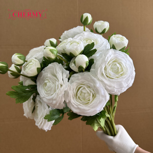 DC164 Ranúnculos Artificiales al por Mayor, Color Rosa Claro, Tacto Real, 3 Cabezas, para Arreglos Florales de Boda - Product Image 3
