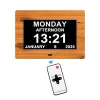 Pro 7 "Jam kalender Digital kayu, jam raksasa orang tua tanggal hari analaog Auto DST pengingat obat Alarm kustom