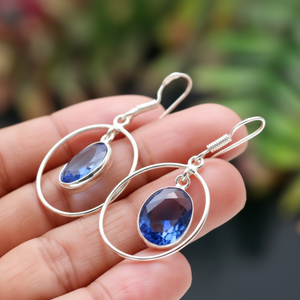 Boucles d'oreilles en Tanzanite, argent sterling 925, pierre précieuse naturelle, bijoux faits à la main pour femmes, vente en gros - Product Image 1