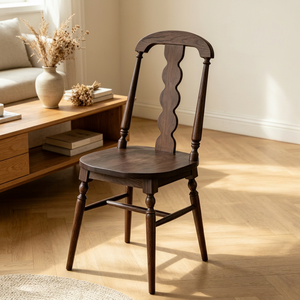 Chaise de salle à manger vintage en bois de noyer foncé, style farmhouse, luxe antique, chaise de cuisine multi-usage en bois massif avec taille personnalisable - Product Image 1
