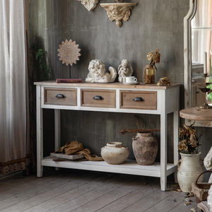 INNOVA HOME Meuble console de salon en bois au design rustique et personnalisé, idéal pour hôtels, avec 3 tiroirs et étagère - Product Image 2