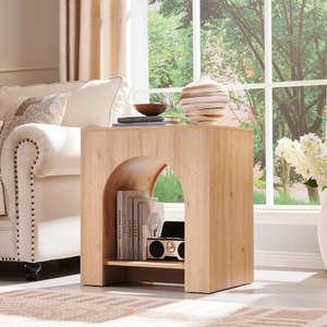 Arched End Table Set of 2 with Type-C Charging Station, Modern Bedroom NightStand Shelf, Side Outlet - Product Image 3