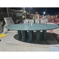 Newstar Table de salle à manger ovale classique de haute qualité Table de salle à manger en marbre vert naturel de luxe moderne avec 8 pieds au prix de gros