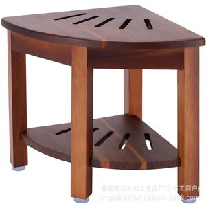 Brahma Wooden Bathroom Stool With Storage Shelf <b>Corner</b> Shower Footrest <b>Bench</b> Brown - Product Image 5