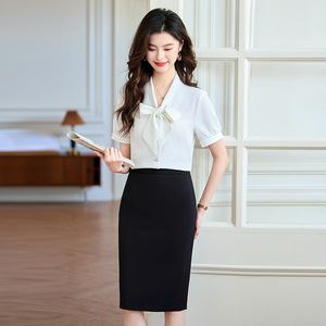 Women's Short Sleeve Professional Shirt Solid Color Chiffon Blouse <b>Work</b> Wear Summer Top - Product Image 4