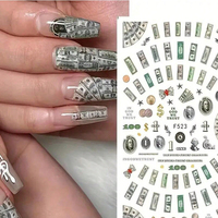 Nouvel Arrivage Lot de 2 autocollants à ongles motif dollar, décalcomanies à ongles signe de monnaie, décorations DIY pour manucure, sliders