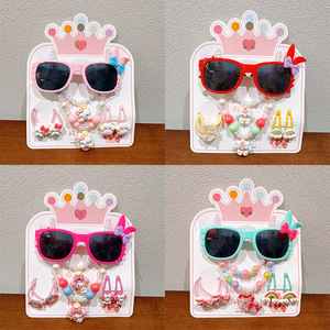 Mode coréenne, lunettes <span class=keywords><strong>de</strong></span> <span class=keywords><strong>soleil</strong></span> polarisées mignonnes pour femmes, collier, bracelet, ensemble <span class=keywords><strong>de</strong></span> 7 pièces, ensemble combiné, cadeau pour enfants - Product Image 2