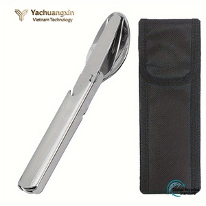 Travel Hiking <b>Reusable</b> Eco Camping Stainless Steel Beer Opener Knife Spoon Fork Portable Cutlery Set with Case - Product Image 2