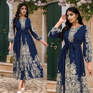 Vestido Musulmán Islámico con Estampado Floral para Eid Al Fitr, Ropa Árabe del Sudeste Asiático, Cuello Redondo, Cintura Media, Venta al Por Mayor de Fábrica - Product Image 1