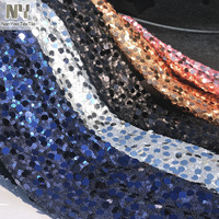 Tissu en maille Nanyee 100 % polyester multi-tailles avec broderie et sequins bleu marine pour mariage, filles, sequins circulaires denses