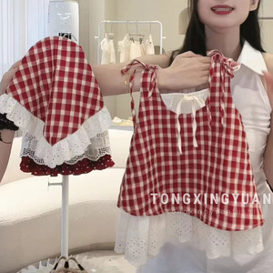 Child Star Circle Red Plaid Spaghetti Strap Dress Breathable Girls Summer Vest Dress - Product Image 1