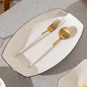 Gốm trắng Bát và tấm với màu đen rim Set khách sạn nhà hàng phòng ăn súp món ăn Bộ đồ ăn Bộ - Product Image 5