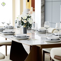 Table à manger rectangulaire de banquet de conception italienne avec plateau en pierre et pieds en métal, convient à 10 personnes, décoration de table à manger