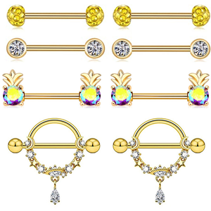 Gaby nouveaux anneaux de mamelon en acier chirurgical 316L bleu bel anneau de mamelon vibrant papillon ananas kit de piercing <span class=keywords><strong>bijou</strong></span> - Product Image 1