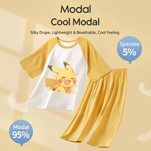 <span class=keywords><strong>Pyjama</strong></span> court à manches courtes pour garçons, motif personnalisé, ensemble léger d'été en modal pour enfants, vêtements pour enfants mignons Pikachu pour garçons - Product Image 1