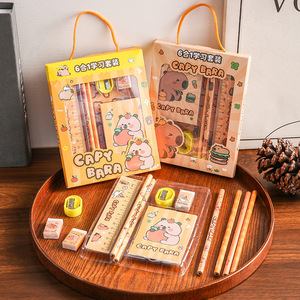 Capy Bara 6 In 1 Stationery Set Math <b>Tools</b> For Kids Gift <b>Box</b> <b>With</b> Ruler Pencil Sharpener And Eraser - Product Image 2